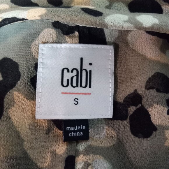 Cabi Size S Tank Top Camouflage Print Tiered Cold Shoulder Pleated Sheer 5360 - Picture 9 of 11